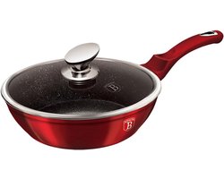 Koekenpan met glazen deksel 24 cm Metaal Rood