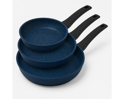 Koekenpan Ø 20/24/28cm - Inductie - Pannenset - Anti-Aanbak - Alle Warmtebronnen - PTFE en PFAS vrij - Blauw