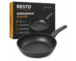 Koekenpan Ø24 cm – Keramische Anti-aanbaklaag (PFLUON anti-aanbaklaag) – Inductie Geschikt – Gerecycled Aluminium – Ergonomische Soft Touch Handgreep – Resto Kitchenware – Zwart