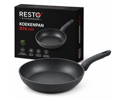 Koekenpan Ø26 cm – Keramische Anti-aanbaklaag (PFLUON anti-aanbaklaag) – Inductie Geschikt – Gerecycled Aluminium – Ergonomische Soft Touch Handgreep – Resto Kitchenware – Zwart