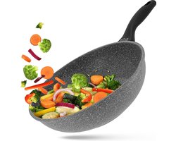 Koekenpan Premium met anti-aanbaklaag Korea Wok, Premium 5 jaar garantie, Vaatwasserbestendig | Geschikt voor alle warmtebronnen: inductie, gas, elektrisch, keramisch en halogeen | (28 cm Wok)