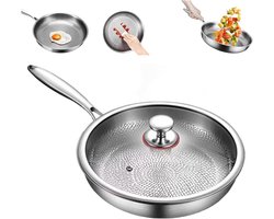 Koekenpan van titanium, gehamerde titanium pan Pro met deksel, antiaanbaklaag met dubbele schenktuit, extreem hittebestendig en gaat een leven lang mee (28 cm)