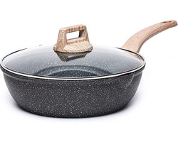 Koekenpan wokpan met deksel 30 cm 5,2L, pan met antiaanbaklaag, frituurpan voor alle soorten kachels inclusief inductie, beste vadercadeau Vaderdag