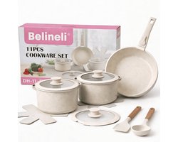 Koekenpannen Inductiebestendig en Oven-11-delige Anti-aanbak Kookgerei Set- Potten en Koekenpan met Afneembare Handgreep-Makkelijk Schoon te Maken, Vaatwasserbestendig.