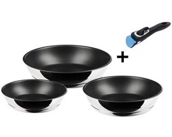 Koekenpannenset - INOXIBAR - Athos 18-22-26 cm - Quantum antiaanbaklaag - afneembaar handvat - inductie