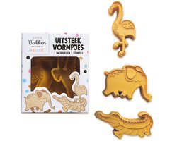 Koekjes Uitsteekvormpjes Dieren - Krokodil - Flamingo - Olifant - Uitsteekvormen 3 Snijders - Stempels - Koekjes Bakken - Koekjes vormen - Cookie Cutter - Cookie Mould - Kinderen - Bakken - Cadeau