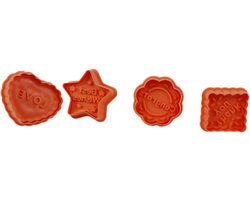 Koekjes uitsteker met tekst - Koraal Oranje - Kunststof - 4 Stuks - Bakken - Koekjes - Uitsteekvormpjes