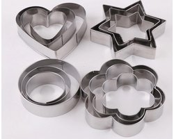 Koekjes Uitstekers - Koekjes Bakken - Koek Vormen - Cookie Mold - Hart / Bloem / Rond / Ster - RVS - 12 Stuks
