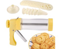 Koekjesmaker - Koekjespersset - Koekjespers - Met 16 koekjespersplaten en 6 glazuurspuitmondjes - Handgemaakt koekjesgereedschap - Koekjespers - Koekjesmaker voor churros, chocolaatjes, snoepjes - Geel