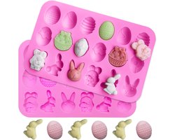 Koekjesvorm - 2 stuks - Bakvormen - Kinderen - Bakken - Cadeau - Paashaas - 18 vormen in eivorm,konijnenkop, mand voor Pasen - 19*12.5*1cm - Pasen - Herbruikbaar - Geschikt Voor Kinderen - roze