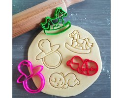 Koekjesvorm | 3-delige set | Baby - Schommelpaard - Fopspeen | Geboorte - Babyborrel | Cookie cutter | Uitsteekvorm | Bakvorm | 8cm