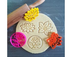 Koekjesvorm | 3-delige set | Bloem | Lotus - Roos - Edelweiss | Cookie cutter | Uitsteekvorm | Bakvorm | 8cm