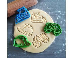 Koekjesvorm | 3-delige set | Bouwen, constructie | Helm - Vrachtwagen - Bulldozer | Cookie cutter | Uitsteekvorm | Bakvorm | 8cm