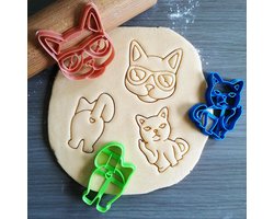 Koekjesvorm | 3-delige set | Coole Kat - Hipster Kat - Krolse Kat | Cookie cutter | Uitsteekvorm | Bakvorm | 8cm