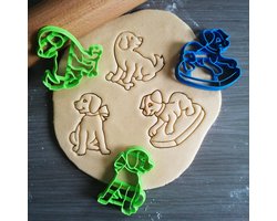 Koekjesvorm | 3-delige set | Honden - Puppy - Labrador - Retriever | Hond met Strik - Hond op Kussen - Hond met Beentje  | Cookie cutter | Uitsteekvorm | Bakvorm | 8cm