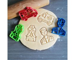 Koekjesvorm | 3-delige set | Hospitaal | Ambulance - Dokter - Verpleegster | Cookie cutter | Uitsteekvorm | Bakvorm | 8cm