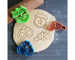 Koekjesvorm | 3-delige set | Politie | Badge - Handboeien - Pistool | Cookie cutter | Uitsteekvorm | Bakvorm | 8cm