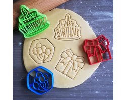 Koekjesvorm |3-delige set | Verjaardag | Happy Birthday Taart - Cadeau - Ballonnen | Cookie cutter | Uitsteekvorm | Bakvorm | 8cm