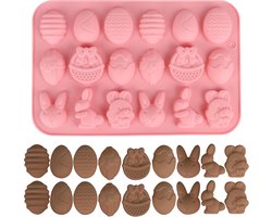 Koekjesvorm - Bakvormen - Kinderen - Bakken - Cadeau - Paashaas - 18 vormen in eivorm,konijnenkop, mand voor Pasen - 19.7*12.8*1.3cm - Pasen - Herbruikbaar - Geschikt Voor Kinderen - roze