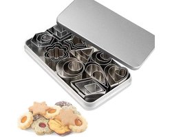 Koekjesvormset - Hart, Ster, Bloem, Ronde Koekjesvorm - 30 Stuks - Koekjesvorm - Roestvrij Staal - Zilver