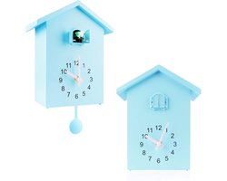 Koekoeksklok, koekoeksklok, roep van koekoeksvogels, design klok met slinger, vogelhuisje, wandkunst, woonkamer, keuken, kantoordecoratie (blauw)