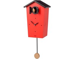 Koekoeksklok Vogelhuis - Moderne Klok - Woonkamer Decoratie - 12 Natuurlijke Vogelgeluiden - 17x27x11 cm - Rood