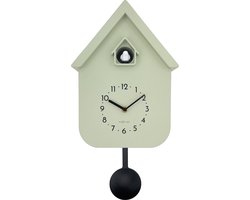 Koekoeksklok, Wandklok 21,5x41,5x8,5 cm - Pendule - Olijfgroen - Plastic - NeXtime 'Twitter'