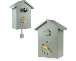 Koekoeksklok, wandklok met koekoeksgeluiden, slingerklok met design, vogelhuisje, wanddecoratie voor woonkamer, keuken en kantoor (groen)