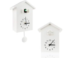 Koekoeksklok, wandklok met koekoeksgeluiden, slingerklok met design, vogelhuisje, wanddecoratie voor woonkamer, keuken en kantoor (Wit)