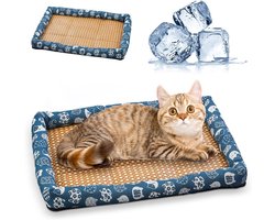 Koelbed van rotan van ijs voor katten en honden - Koelmat voor huisdieren - Koelmat voor huisdieren in de zomer - Koelkussen voor honden, katten en puppy's - Zelfkoelende mat voor huisdieren (40*30 cm - Blauw)
