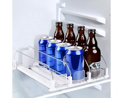 Koelkast-Blikjesorganizer - Blikjeshouder - Blikjeshouder - Drankdispenser - Drankorganizer - Flessen voor Dranken - Bier, Frisdrank, Blikjes, Opbergruimte - 31 cm 3 Rijen - Wit