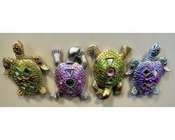 Koelkastmagneten "Schildpadden" - Set van 4 stuks - Polyresin - meerkleurig+ steentjes - hoogte 8 x 7 x 1 cm - Koelkastmagneten - Woondecoratie - Woonaccessoires