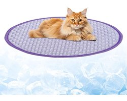 Koelmat voor katten, 40 cm diameter, wasbaar en opvouwbaar, verfrissend bed van ijszijde, ideaal voor warme dagen en zomervloeren, paars
