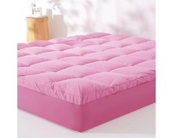 Koelmatras Topper Van Katoen Met Diepe Hoes 21-54cm, Ademend En Fluffy Matras Schuim (Roze, Full, 137x190cm)