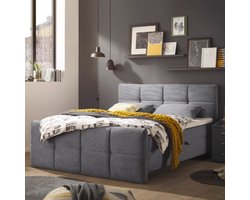 Kofferbed Tijuana | Inclusief matrastopper | 160 x 200 cm | Antraciet - Bega BlackRedWhite - Gestoffeerde tweepersoonsbedden - Antraciet - Stof - Gestoffeerde tweepersoonsbedden - Tweepersoons - Normaal bed