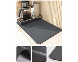 Koffie-afdruipmat - Afdruipmat voor op het aanrecht - Koffiemachinemat - Onbreekbare koffiemat - 40x50 cm - Waterdichte rubberen onderkant - Geschikt voor koffiezetapparaten, espressomachines, koffiekannen en afwasrekken - Grijs