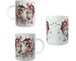 Koffie beker - thee mok - afbeelding uiltjes met hartjes