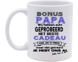 Koffie beker - thee mok - tekst - bonus papa je hebt ons al - cadeau