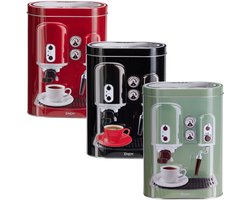 Koffie bewaarblik - metaal - retro koffiemachine - set van 3 stuks - cups/bonen/filterkoffie