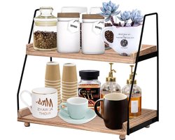Koffie en thee 2-laags houten organizer - koffiebar accessoires - kruidenrek voor keuken en badkamer koffie rek