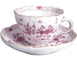 Koffie kop en schotel | Meissen | Indisch Paars volledig handbeschilderd