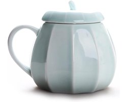 Koffie Mok - Thee Kop - Feestelijke Decoratie - Met Deksel en Lepel - 300ml Capaciteit - Pompoen Kleuren