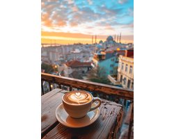 Koffie Poster | Stadsgezicht Poster | Café Poster | Drank Poster | Stedelijk Poster | Lifestyle Poster | 50x70cm | Wanddecoratie | Muurposter | S3364AZ | Geschikt om in te lijsten