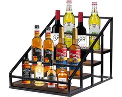 Koffie siroop plank organizer - opbergrek voor koffiebar siroop flessen - wijnrek - keukenwerkbladen kruidenopbergrek - kruidenrek - 4 verdiepingen 16 flessen - multifunctionele opbergrekken koffie rek