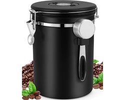 Koffieblik luchtdicht van roestvrij staal 18 l - Voorraadpot - container voor koffiebonen - luchtdicht roestvrij staa - maatlepel zwart - koffiecontainer met datumregistratie voor koffiebonen - langer en fris blijven - voor het bewaren van koffie