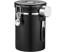 Koffiebonen bewaarblik 2800 ml 304 roestvrijstalen koffiebus met eenrichtingsventiel Luchtdichte koffiebonen- en koffiemaalwerkhouder met datumring en maatschep Scandinavisch design Zwart