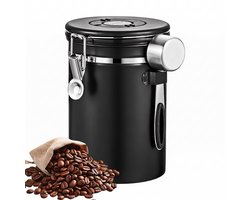 Koffiebonen Bewaarpot 2,8L RVS Luchtdichte Voorraadbus met Eenrichtingsventiel CO₂-Ventiel – Voedselveilig Roestvrij Staal Koffie Container – Voor Bonen & Gemalen Koffie Thee Suiker – Geurvrij Aromabestendig – Zwart Rond Design – Keuken Café