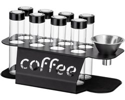 Koffiebonenbewaarcontainers - 8-pack glazen flessen voor het bewaren van koffiebonen - Transparante bewaarcontainers, reageerbuisrekken, eenrichtingsventiel - Draagbare bewaarflessen