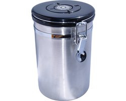 KoffieCanners Koffie Bewaarbus voor 1KG Koffiebonen Luchtdicht met CO2 Uitlaat - Koffieblik Zilver