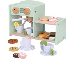 Koffiecorner Speelset met Accessoires – Houten Koffiezetapparaat Speelgoed – FSC hout – 23-delig – Rollenspel Keuken Kinderen